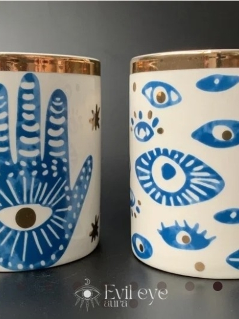 Evil Eye Aura Blue and Gold Ceramic Home Art Vase/Candle Holder